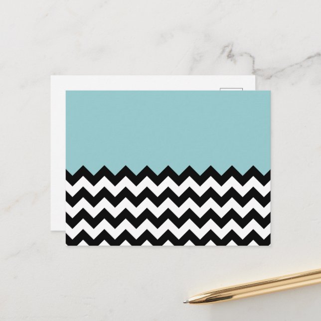 Carte Postale Motif zigzag noir et blanc, Chevron, Bleu (Devant/Arrière en situation)
