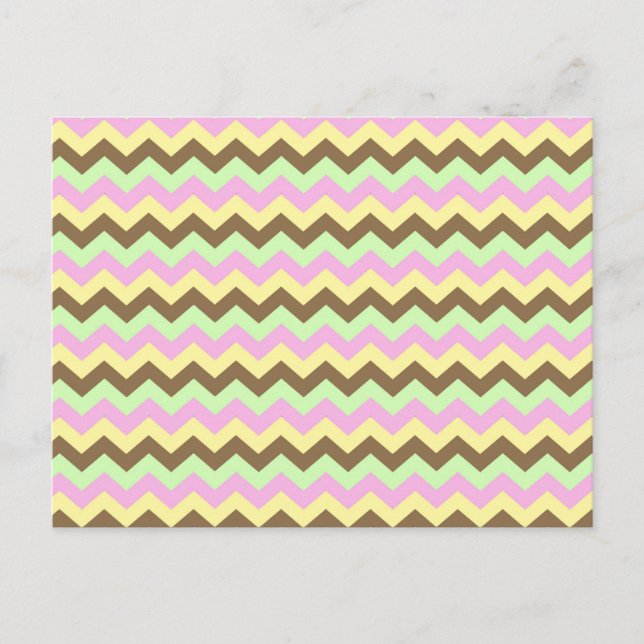 Carte Postale Motif zigzag (rose, vert, jaune et marron) (Devant)