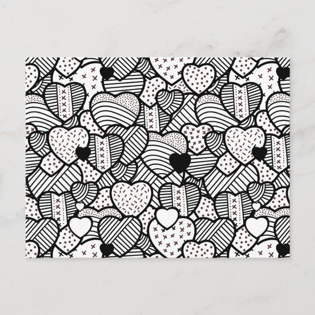 Carte Postale Motifs de cœurs noirs et blancs mignons (Devant)
