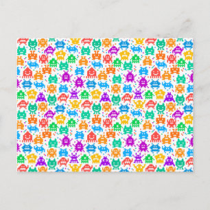Carte Postale Motifs de monstres pixelisés colorés mignons