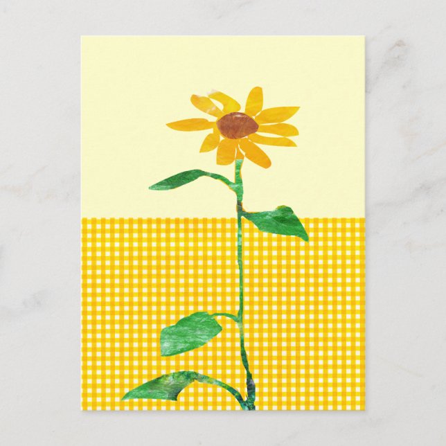 Carte Postale Motifs Gingham de tournesol aquarelle artistique (Devant)