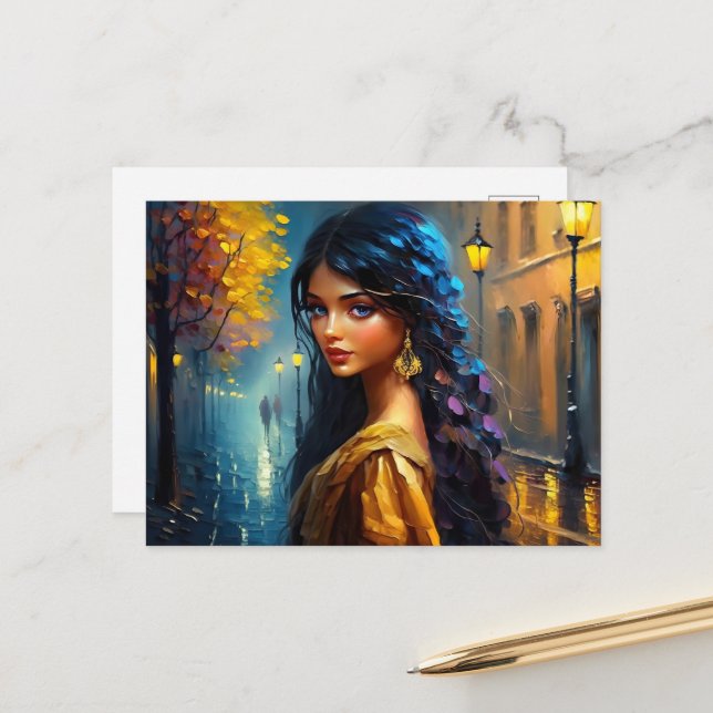 Carte Postale Motifs indiens, Digital Modern, Coloré (Devant/Arrière en situation)