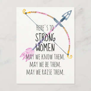 Carte Postale Motivationnel Forte Femme Arrow Boho Plumes