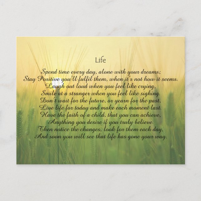 Carte postale Motivationnelle de vie pour l'encour (Devant)