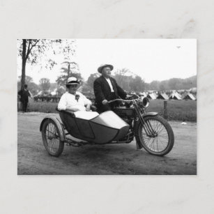 Carte Postale Moto avec sidecar photo vintage