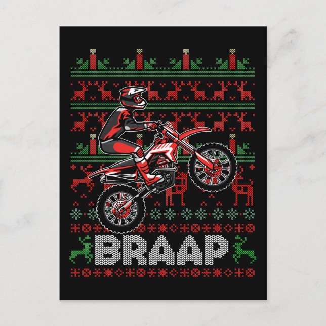 Carte Postale Moto de Noël Motocross Braap Vélo droit (Devant)