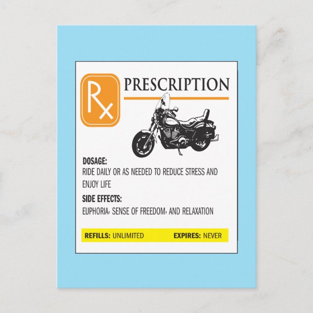 Carte Postale Moto d'ordonnance amusant (Devant)