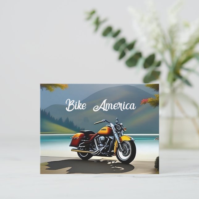 Carte Postale Moto Parking près du lac (Debout devant)