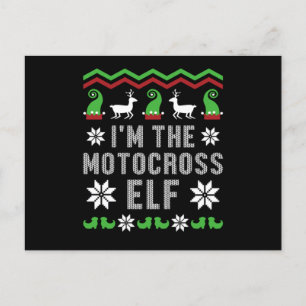 Carte Postale Motocross Elf Motorcycle Ugly Christmas Biker Gift