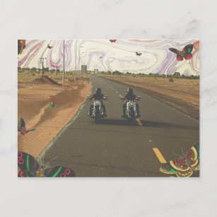 Carte Postale Motocyclettes sur la route marbre peint ciel colla