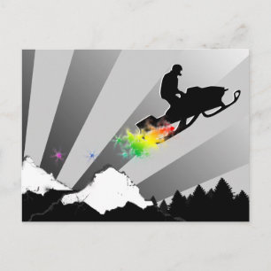 Carte Postale motoneige. piste de neige.