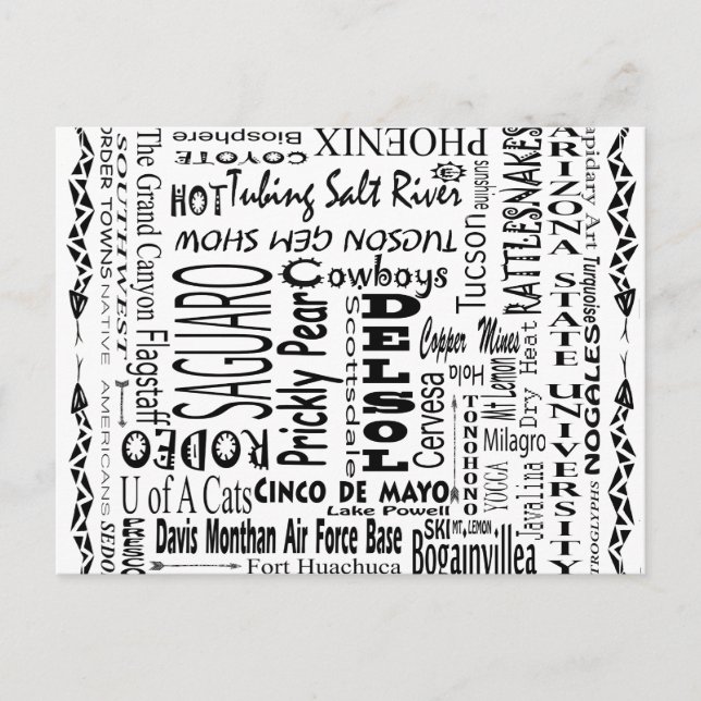 Carte Postale Mots à la mode de l'Arizona (Devant)