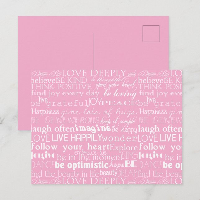 Carte Postale Mots d'inspiration rose blanc Noël (Devant / Derrière)