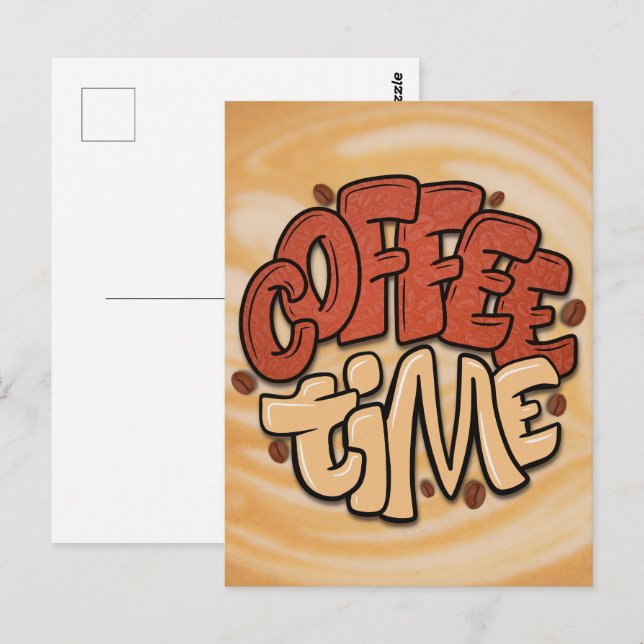 Carte Postale Mots-temps café sur mousse de lait (Devant / Derrière)
