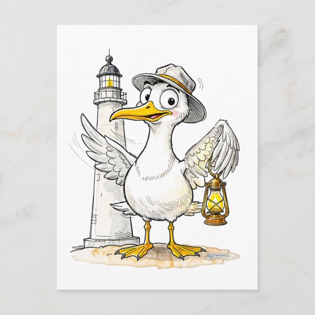 Carte Postale Mouette Bande Dessinée Lanterne de Phare (Devant)