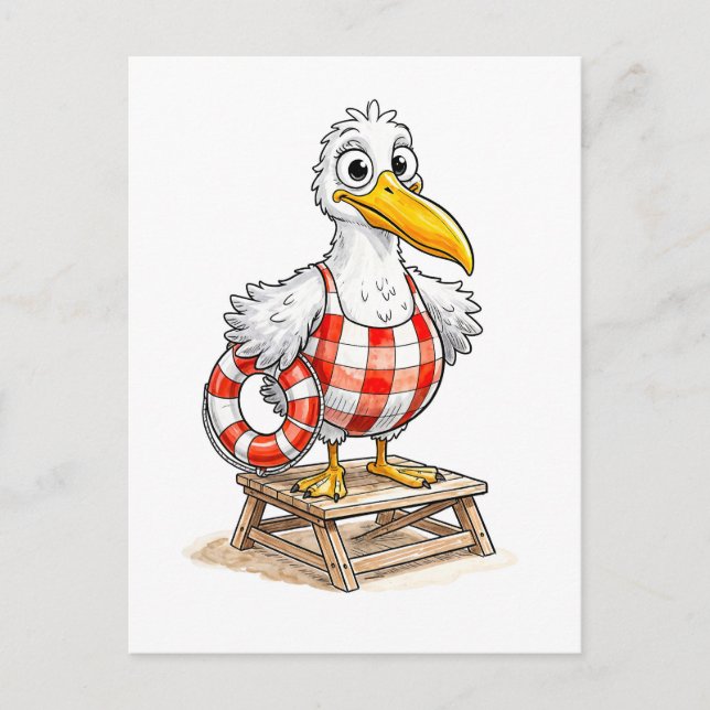 Carte Postale Mouette Comic Lifeguard Bird (Devant)