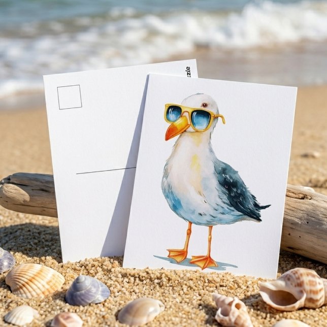 Carte Postale Mouette Cool Aquarelle Art de Plage Oiseau (cool seagull illustration postcard)