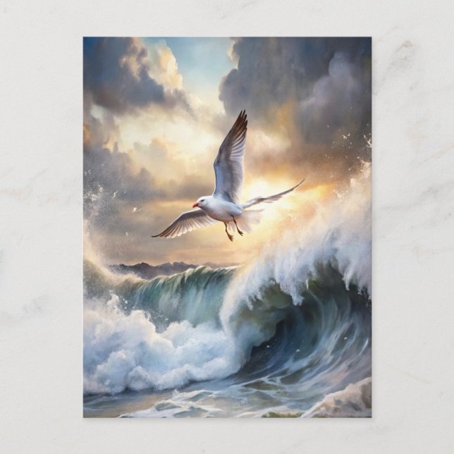 Carte Postale Mouette Ondes Tempête Nuages Océan Côtier (Devant)