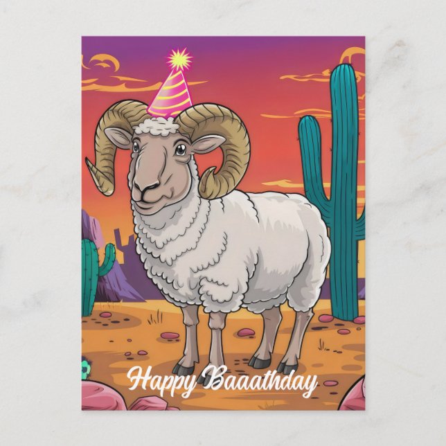 Carte Postale Mouflon du désert & cactus dessin animé (Devant)