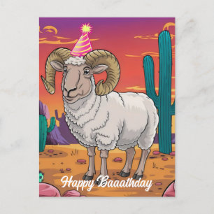 Carte Postale Mouflon du désert et cactus de dessin animé