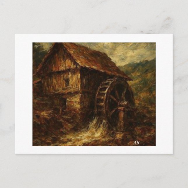 Carte Postale Moulin à eau près du ruisseau, (Devant)