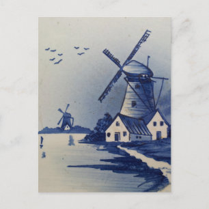 Carte Postale Moulin à vent bleu blanc de Delft vintage