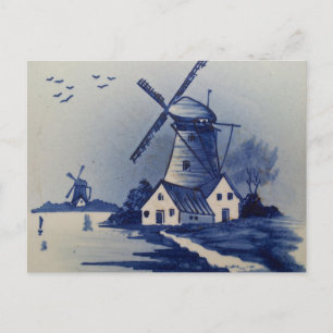 Carte Postale Moulin à vent bleu blanc de Delft vintage