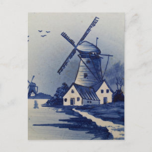 Carte Postale Moulin à vent bleu blanc de Delft vintage