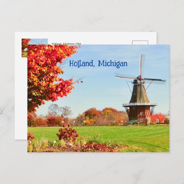 CARTE POSTALE MOULIN À VENT, HOLLAND, MICHIGAN ÉTATS-UNIS (Devant / Derrière)