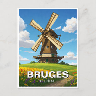 Carte Postale Moulin à vin à Bruges Belgique Voyage Souvenir