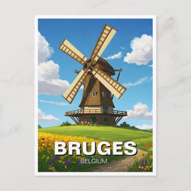 Carte Postale Moulin à vin à Bruges Belgique Voyage Souvenir (Devant)