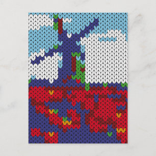 Carte Postale Moulin hollandais en bonnet sur un champ