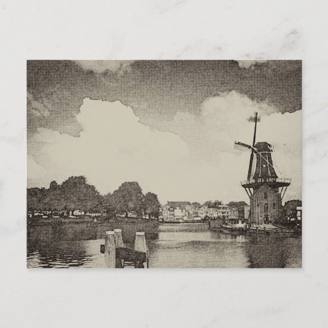 Carte Postale Moulin noir, Haarlem, Pays-Bas (Devant)
