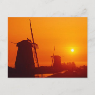 Carte Postale Moulins à vent au coucher du soleil, Schermerhorn,
