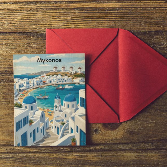Carte Postale Moulins à vent de Mykonos Grèce Architecture Vinta (Vintage Mykonos Greece Architecture Windmills Postcard)