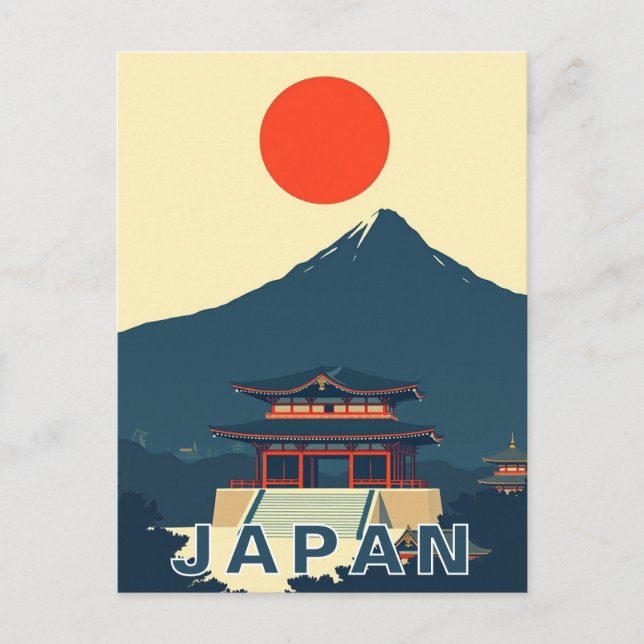 Carte Postale Mount Fuji Japan Pagoda Minimalist Retro (Devant)