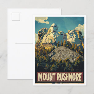 Carte Postale Mount Rushmore USA Art Vintage Illustration Voyage
