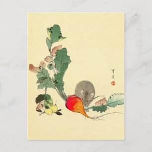 Carte Postale Mouse and Red Radish, peinture japonaise c.1800