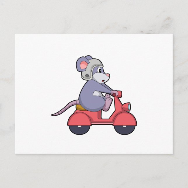 Carte Postale Mouse as Biker with Scooter.PNG (Devant)