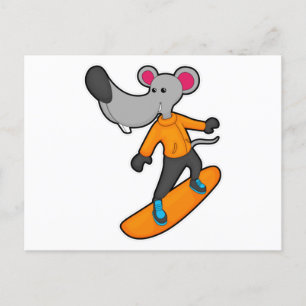 Carte Postale Mouse as Snowboarder