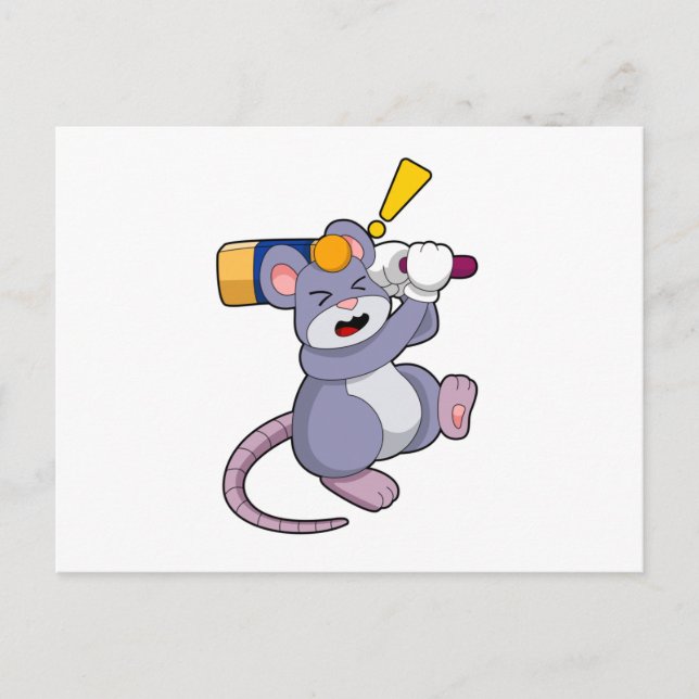 Carte Postale Mouse at Cricket with Cricket bat (Devant)