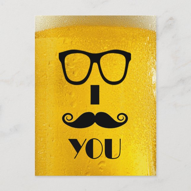 Carte Postale Moustache cool sur une image à effet bière (Devant)