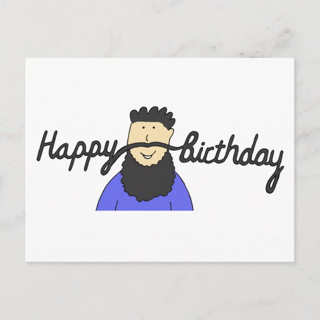 Carte Postale Moustache d'anniversaire pour Hipster avec barbe (Devant)