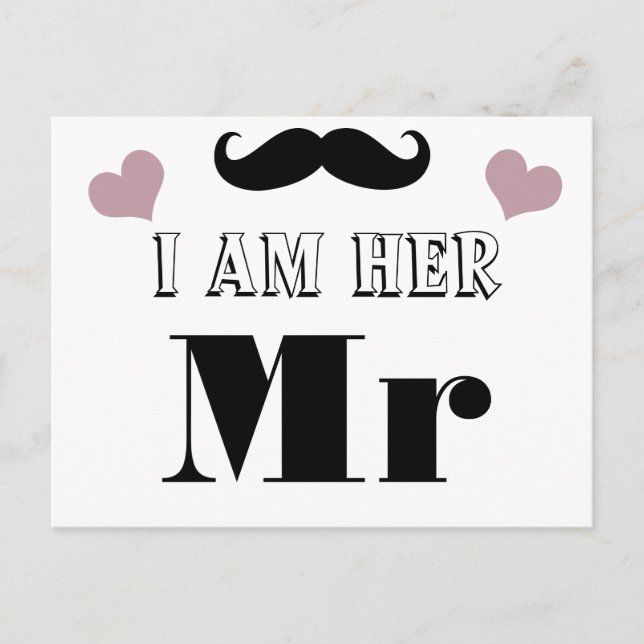 Carte Postale Moustache Mariage Photo Prop Je suis elle Mr. (Devant)