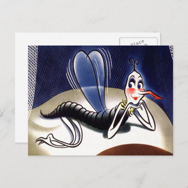 Carte Postale Moustique Madame Paludisme Vintage (Devant / Derrière)