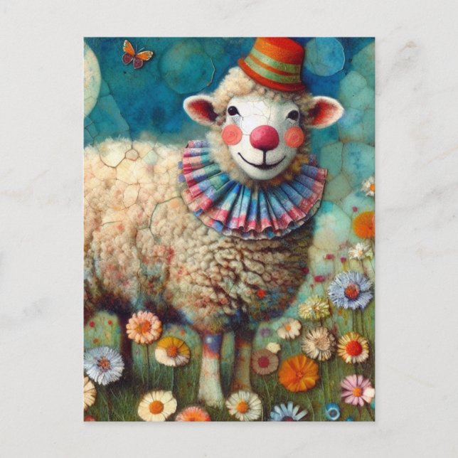 Carte Postale Mouton clown de cirque coloré (Devant)