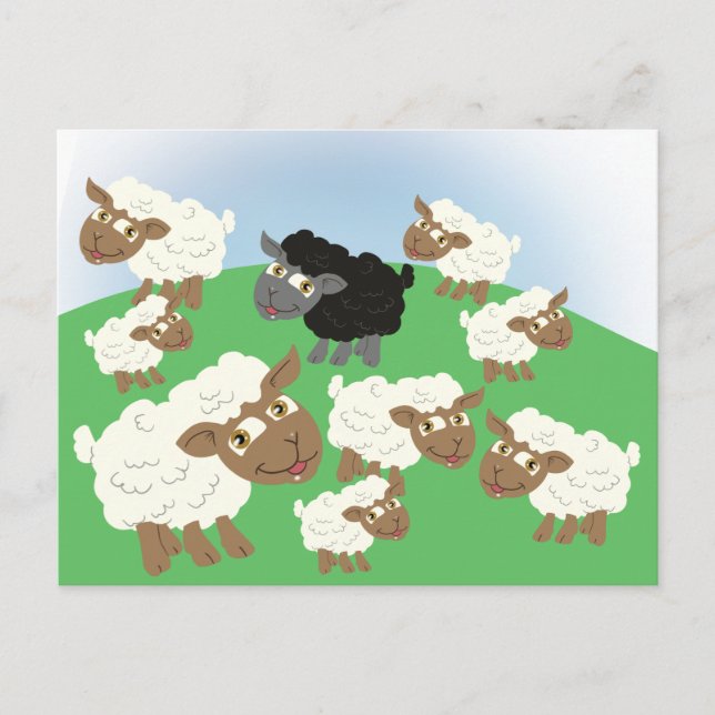 Carte Postale Mouton noir dans le troupeau (Devant)