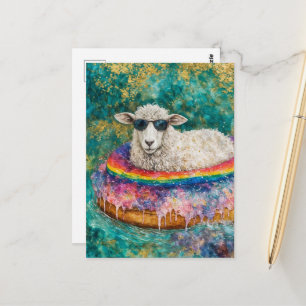 Carte Postale Moutons adorables en voyage en radeau