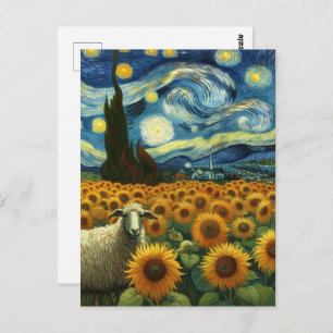 Carte Postale Moutons dans le terrain de tournesol A Faux Van Go