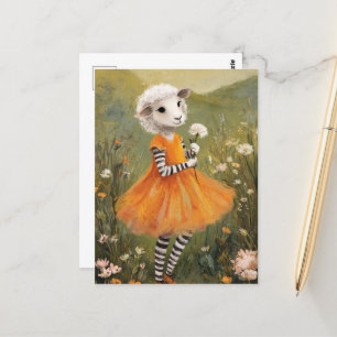 Carte Postale Moutons dans une robe orange en Fleur sauvage